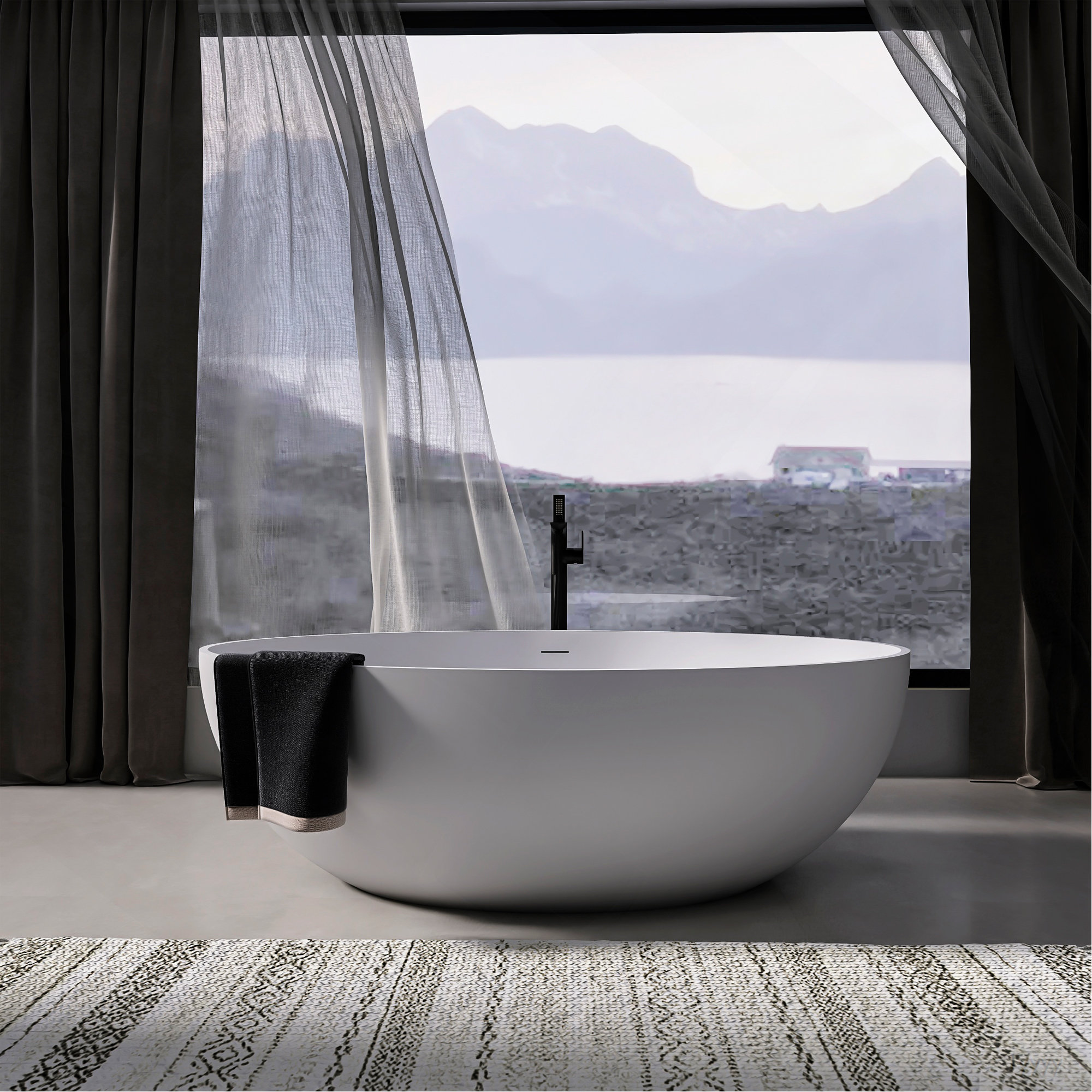 Tairuiying 67 Inch Freestanding Solid Surface Soaking Bathtub For